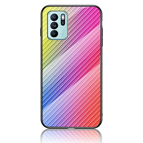 Carcasa Bumper Funda Silicona Espejo Gradiente Arco iris LS2 para Oppo Reno6 Z 5G Rosa