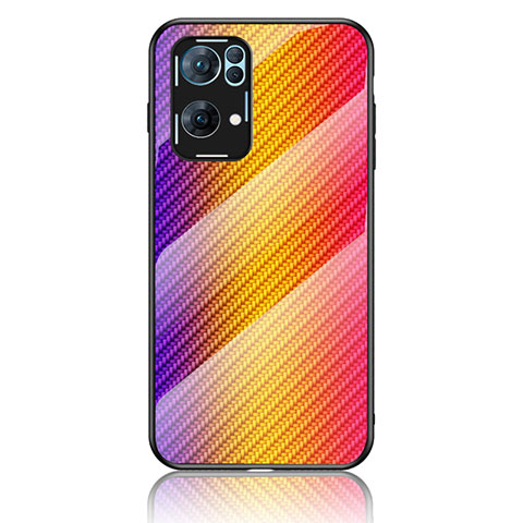 Carcasa Bumper Funda Silicona Espejo Gradiente Arco iris LS2 para Oppo Reno7 Pro 5G Naranja