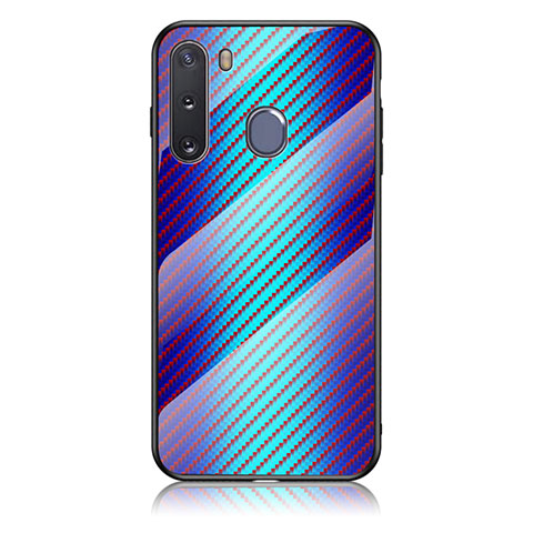 Carcasa Bumper Funda Silicona Espejo Gradiente Arco iris LS2 para Samsung Galaxy A21 European Azul