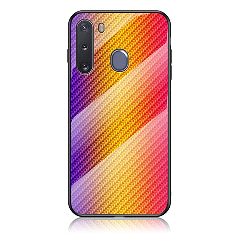 Carcasa Bumper Funda Silicona Espejo Gradiente Arco iris LS2 para Samsung Galaxy A21 European Naranja