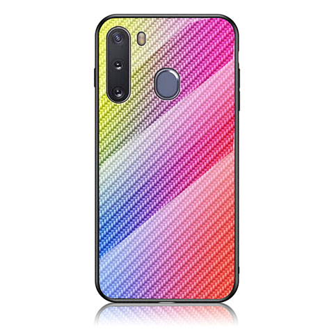 Carcasa Bumper Funda Silicona Espejo Gradiente Arco iris LS2 para Samsung Galaxy A21 European Rosa