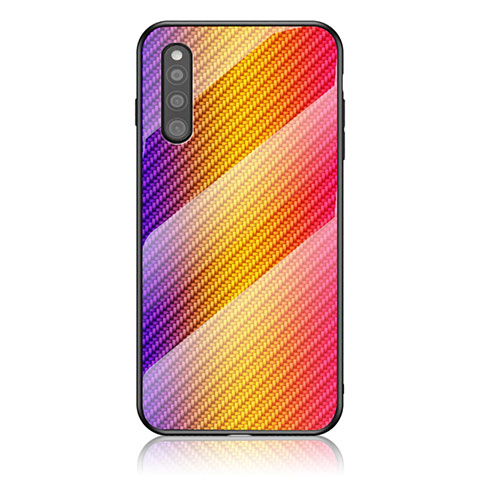 Carcasa Bumper Funda Silicona Espejo Gradiente Arco iris LS2 para Samsung Galaxy A41 SC-41A Naranja