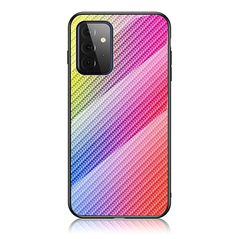 Carcasa Bumper Funda Silicona Espejo Gradiente Arco iris LS2 para Samsung Galaxy A72 4G Rosa