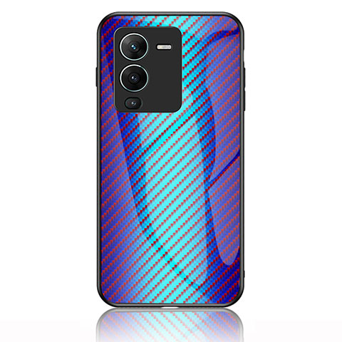 Carcasa Bumper Funda Silicona Espejo Gradiente Arco iris LS2 para Vivo V25 Pro 5G Azul