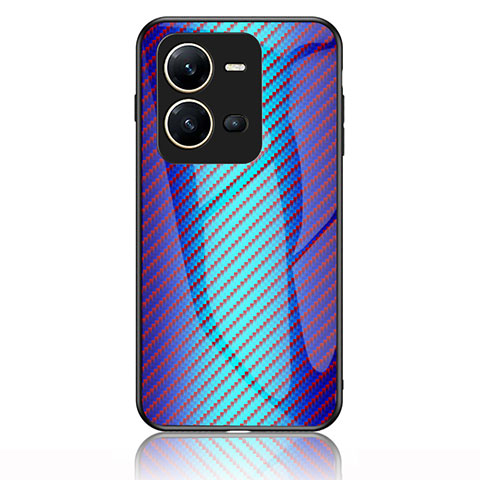 Carcasa Bumper Funda Silicona Espejo Gradiente Arco iris LS2 para Vivo X80 Lite 5G Azul