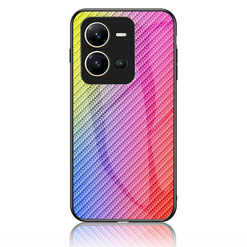 Carcasa Bumper Funda Silicona Espejo Gradiente Arco iris LS2 para Vivo X80 Lite 5G Rosa