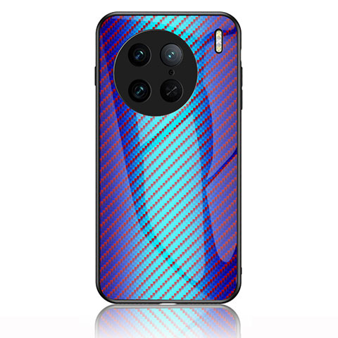 Carcasa Bumper Funda Silicona Espejo Gradiente Arco iris LS2 para Vivo X90 Pro 5G Azul