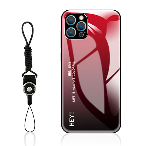 Carcasa Bumper Funda Silicona Espejo Gradiente Arco iris M01 para Apple iPhone 14 Pro Max Rojo