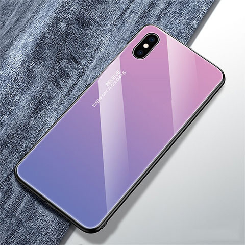 Carcasa Bumper Funda Silicona Espejo Gradiente Arco iris M01 para Apple iPhone X Morado