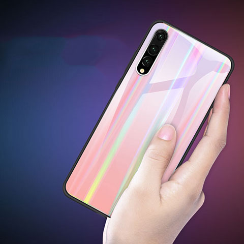 Carcasa Bumper Funda Silicona Espejo Gradiente Arco iris M01 para Huawei P20 Pro Rosa