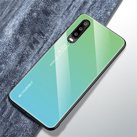 Carcasa Bumper Funda Silicona Espejo Gradiente Arco iris M01 para Huawei P30 Verde