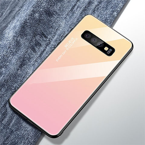 Carcasa Bumper Funda Silicona Espejo Gradiente Arco iris M01 para Samsung Galaxy S10 5G Rosa