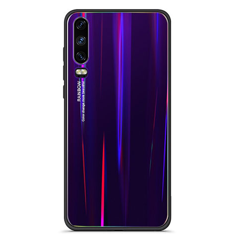 Carcasa Bumper Funda Silicona Espejo Gradiente Arco iris M02 para Huawei P30 Morado