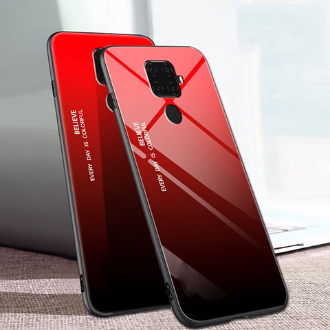 Carcasa Bumper Funda Silicona Espejo Gradiente Arco iris para Huawei Nova 5z Rojo