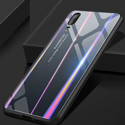 Carcasa Bumper Funda Silicona Espejo Gradiente Arco iris para Huawei P20 Gris