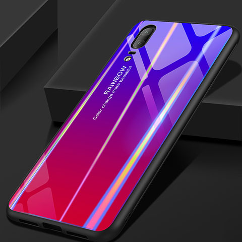 Carcasa Bumper Funda Silicona Espejo Gradiente Arco iris para Huawei P20 Morado