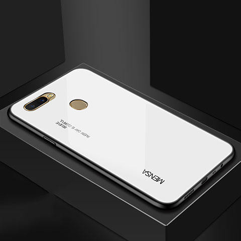 Carcasa Bumper Funda Silicona Espejo Gradiente Arco iris para Oppo A7 Blanco