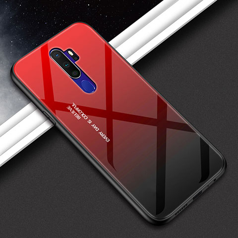 Carcasa Bumper Funda Silicona Espejo Gradiente Arco iris para Oppo A9 (2020) Rojo