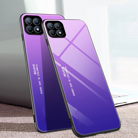 Carcasa Bumper Funda Silicona Espejo Gradiente Arco iris para Oppo Reno4 SE 5G Morado