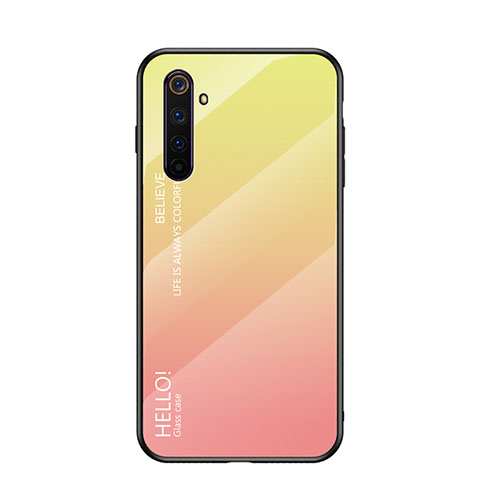 Carcasa Bumper Funda Silicona Espejo Gradiente Arco iris para Realme 6 Amarillo