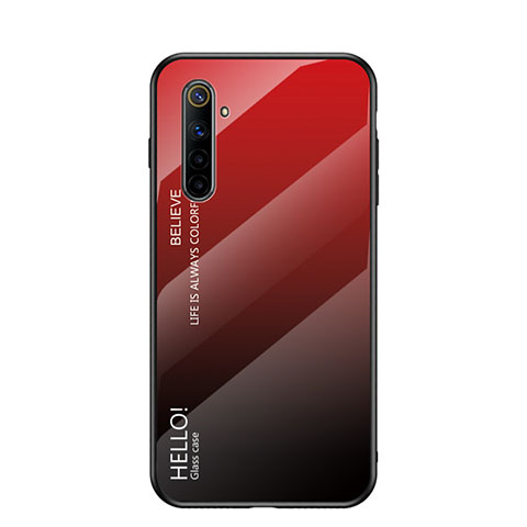 Carcasa Bumper Funda Silicona Espejo Gradiente Arco iris para Realme 6 Rojo