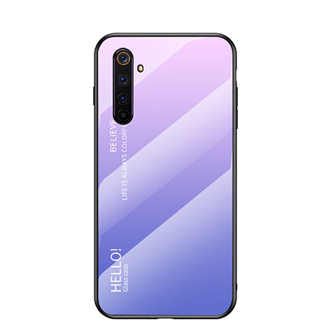 Carcasa Bumper Funda Silicona Espejo Gradiente Arco iris para Realme 6s Morado