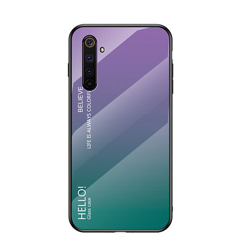 Carcasa Bumper Funda Silicona Espejo Gradiente Arco iris para Realme 6s Verde