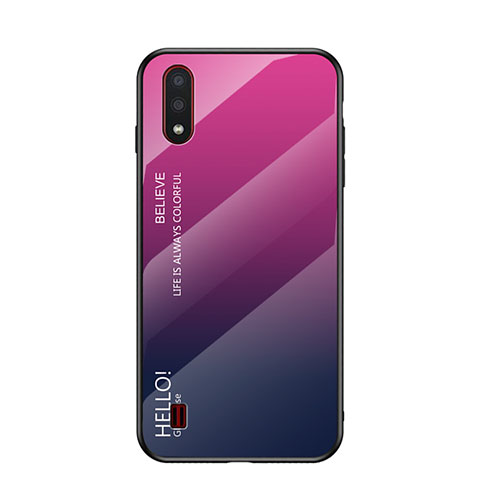 Carcasa Bumper Funda Silicona Espejo Gradiente Arco iris para Samsung Galaxy A01 SM-A015 Rosa Roja