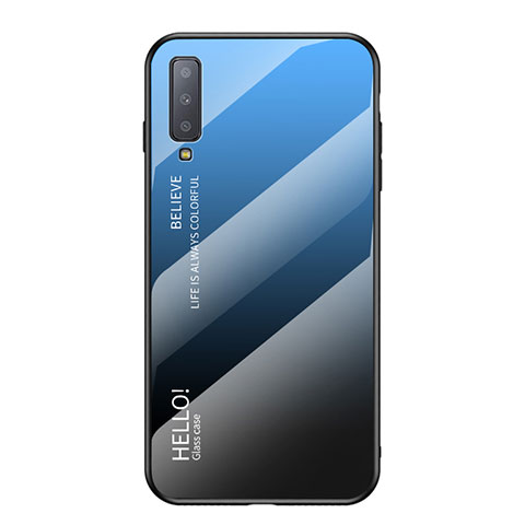 Carcasa Bumper Funda Silicona Espejo Gradiente Arco iris para Samsung Galaxy A7 (2018) A750 Azul