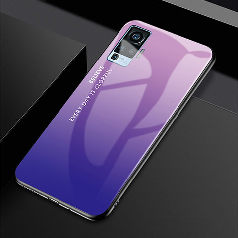 Carcasa Bumper Funda Silicona Espejo Gradiente Arco iris para Vivo X50 Pro 5G Morado