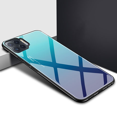 Carcasa Bumper Funda Silicona Espejo para Oppo F17 Pro Azul Cielo