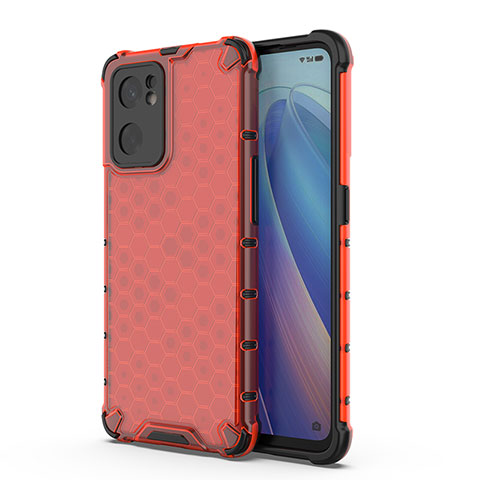 Carcasa Bumper Funda Silicona Transparente 360 Grados AM1 para Oppo Reno7 SE 5G Rojo