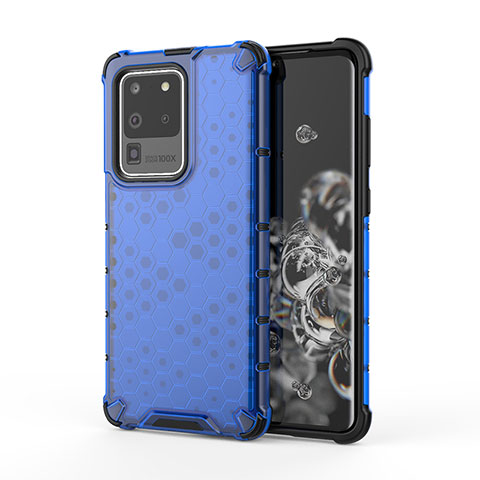 Carcasa Bumper Funda Silicona Transparente 360 Grados AM1 para Samsung Galaxy S20 Ultra 5G Azul