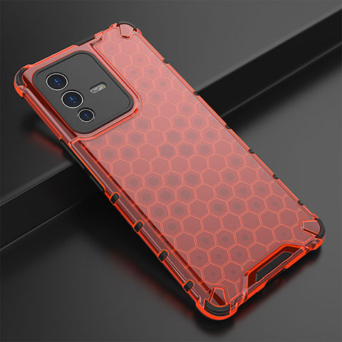 Carcasa Bumper Funda Silicona Transparente 360 Grados AM1 para Vivo V23 Pro 5G Rojo