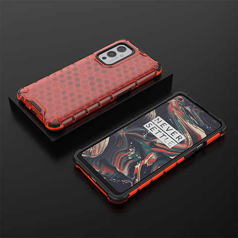 Carcasa Bumper Funda Silicona Transparente 360 Grados AM2 para OnePlus 9 5G Rojo