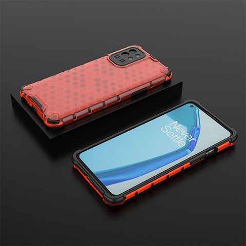 Carcasa Bumper Funda Silicona Transparente 360 Grados AM2 para OnePlus 9R 5G Rojo