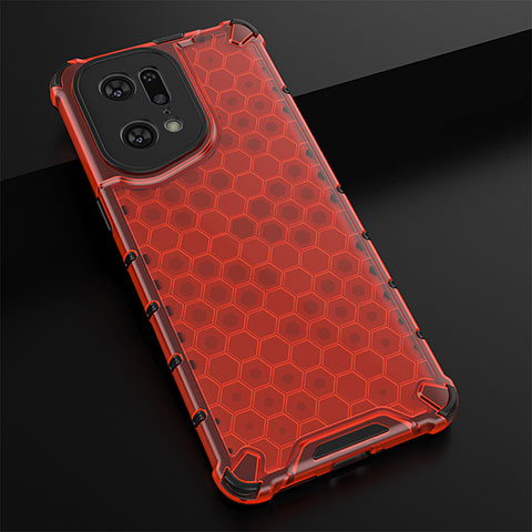 Carcasa Bumper Funda Silicona Transparente 360 Grados AM2 para Oppo Find X5 Pro 5G Rojo