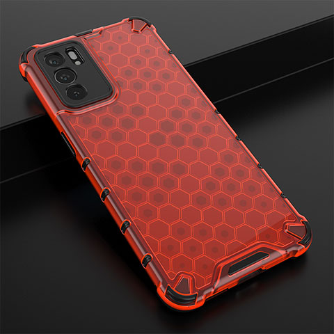 Carcasa Bumper Funda Silicona Transparente 360 Grados AM2 para Oppo Reno6 5G Rojo