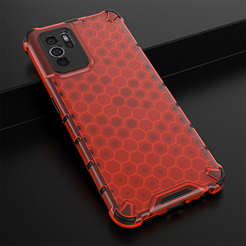 Carcasa Bumper Funda Silicona Transparente 360 Grados AM2 para Oppo Reno6 Z 5G Rojo