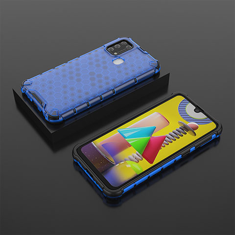 Carcasa Bumper Funda Silicona Transparente 360 Grados AM2 para Samsung Galaxy M21s Azul