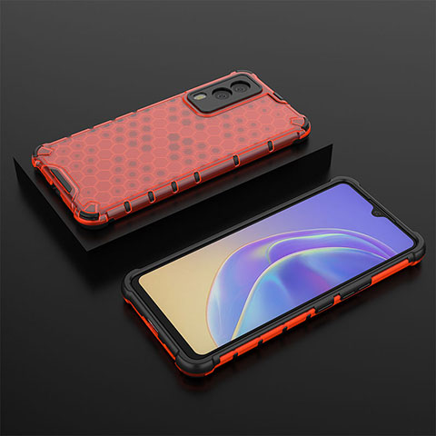 Carcasa Bumper Funda Silicona Transparente 360 Grados AM2 para Vivo V21e 5G Rojo