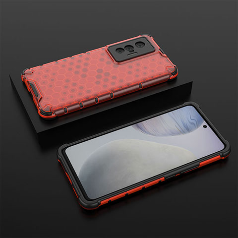 Carcasa Bumper Funda Silicona Transparente 360 Grados AM2 para Vivo X70t Rojo