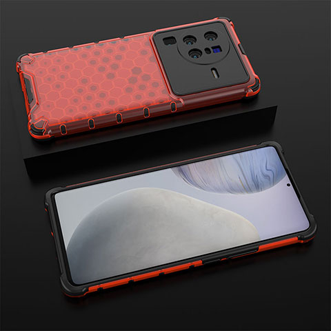 Carcasa Bumper Funda Silicona Transparente 360 Grados AM2 para Vivo X80 Pro 5G Rojo