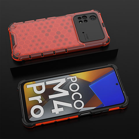 Carcasa Bumper Funda Silicona Transparente 360 Grados AM2 para Xiaomi Poco M4 Pro 4G Rojo