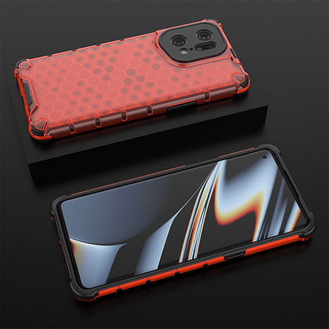 Carcasa Bumper Funda Silicona Transparente 360 Grados AM3 para Oppo Find X5 Pro 5G Rojo