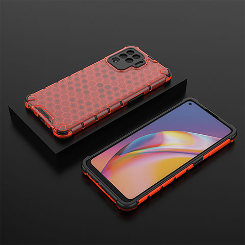 Carcasa Bumper Funda Silicona Transparente 360 Grados AM3 para Oppo Reno5 Lite Rojo