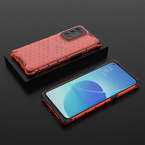 Carcasa Bumper Funda Silicona Transparente 360 Grados AM3 para Oppo Reno6 Pro+ Plus 5G Rojo