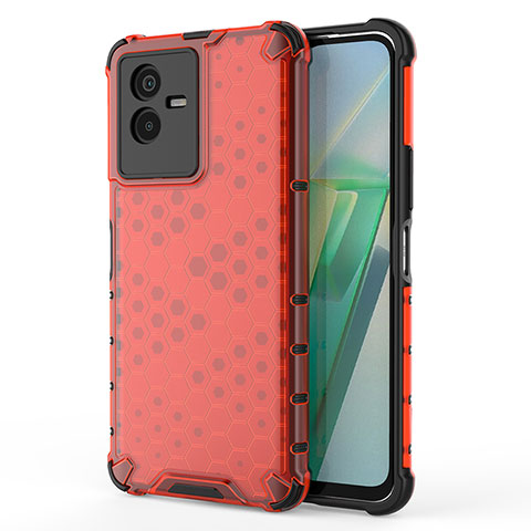 Carcasa Bumper Funda Silicona Transparente 360 Grados AM3 para Vivo iQOO Z6x Rojo