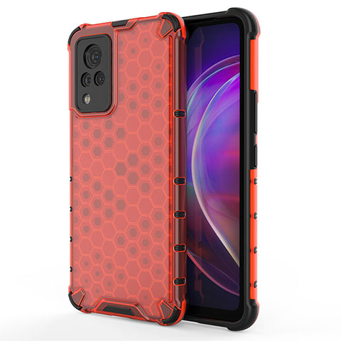 Carcasa Bumper Funda Silicona Transparente 360 Grados AM3 para Vivo V21 5G Rojo