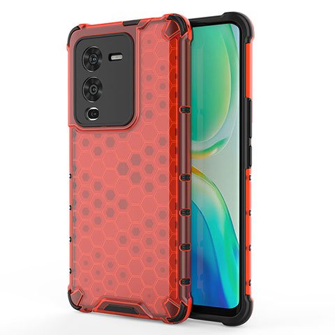 Carcasa Bumper Funda Silicona Transparente 360 Grados AM3 para Vivo V25 Pro 5G Rojo